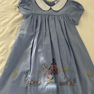 The Proper Peony Embroidered Farm Scene Peter Pan Dress - Sz 5